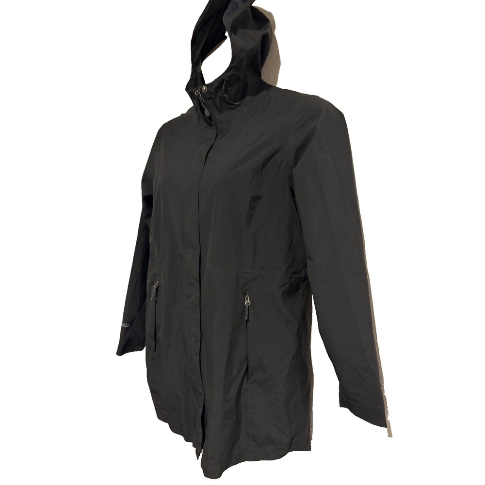 Eddie Bauer Black WeatherEdge Rain Jacket~Women's L~Hooded  Zip Water Resistant